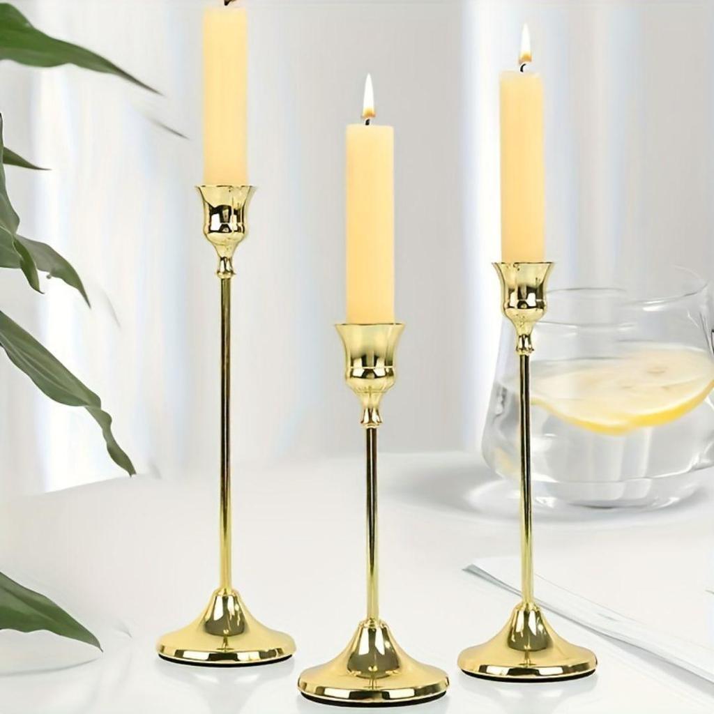 Set of 6 Elegant Bronze European Candle Holders for Romantic Tabletop Wedding and Dinner Decor