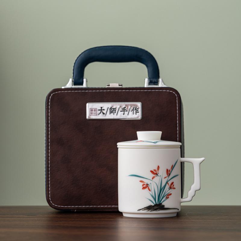 White hand-painted plain-fired suet jade porcelain office cup ceramic cup tea set business company creative gifts