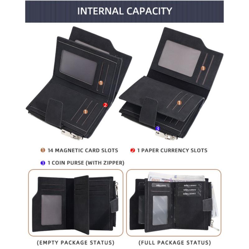 Men Tirfold Short Wallet Multi-Slot Money Clip Simple Vertical Zipper Card Holder Purse