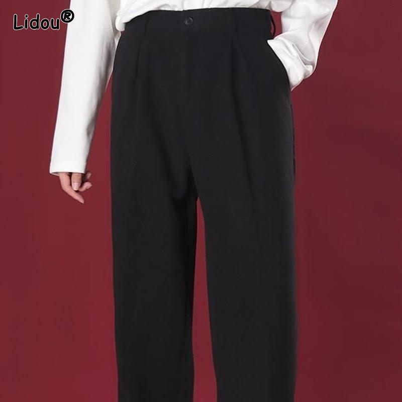 

Button Solid Color Man Simplicity Pockets Spring Summer Thin Handsome Loose Pants Fashion Casual Straight Men s Clothing 2026 XXXL чорний