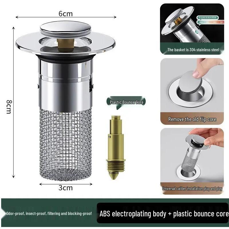 Универсальный всплывающий сливной стопор для ванной и фильтр для волос