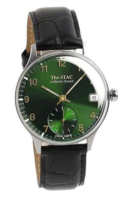Domestically Produced Classic Black Leather Antique Retro [The STAC] Japanese-made, Wristwatch, 36mm, Green, Strap, Style, Men's, Women's, Unisex.