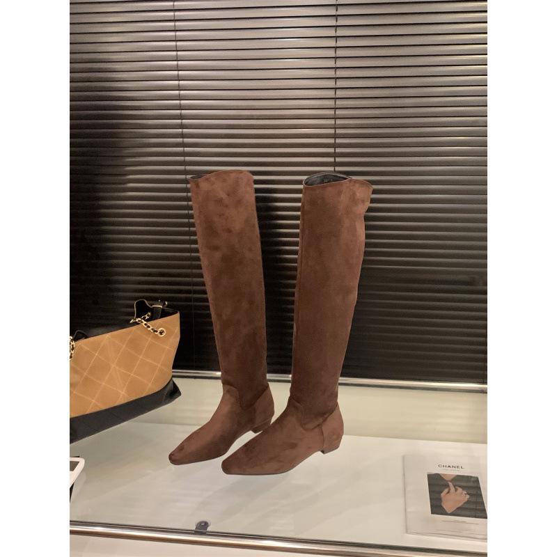 

Coarse Heel Khaki Suede Tall Pile Knight Boots Women s Boots 2025 Autumn and Winter V-mouth Skinny Boots 40