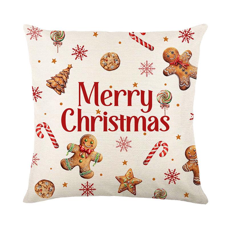Christmas Pillowcase Cartoon Decorative Gingerbread Doll Print Digital Linen Sofa Backrest Living Room Bedroom Pillow