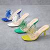 Fashion Women's Wedge Sandals Stiletto Summer New Sexy Crystal Transparent High Heels Glass Rhinestone Outdoor Leisure Comfortable 2024
