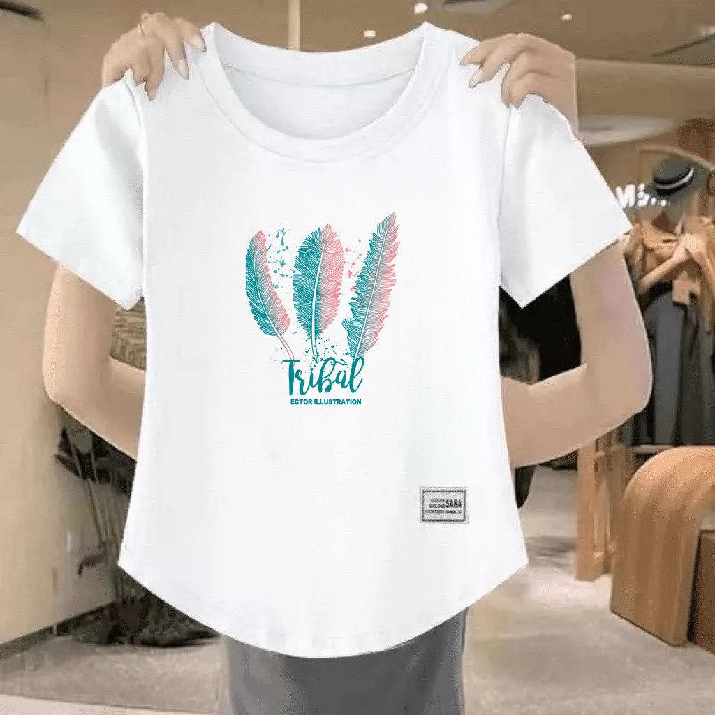 

International Casual Letter Print Women s Short Sleeve T-Shirt - 2026 Summer Collection, Round Neck Versatile Tee 3XL