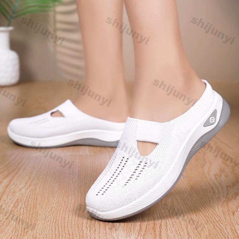 2025 Women's Summer Hollow Breathable Casual Shoes Lazy People Slip on Slippers Soft Soled Comfortable Flat Shoes Zapatos Mujer
