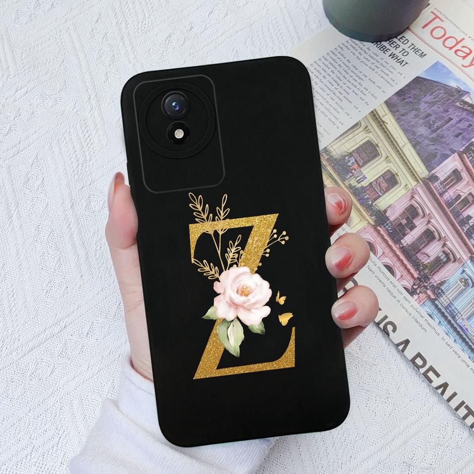 Telefon Fall Für Vivo Y02S Y11 Y12 Y15 Y16 Y17 Y19 Y20 Y21 Y30 4G 5G Luxus Schutzhülle flüssigkeit Weiche Silikon Blume Buchstaben Fundas Für Vivo Stoßstange Coque