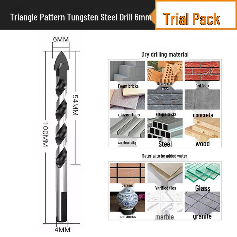 Impact Hex Shank Four-Blade Cross King Drill Bit for Concrete, Tile, and Glass