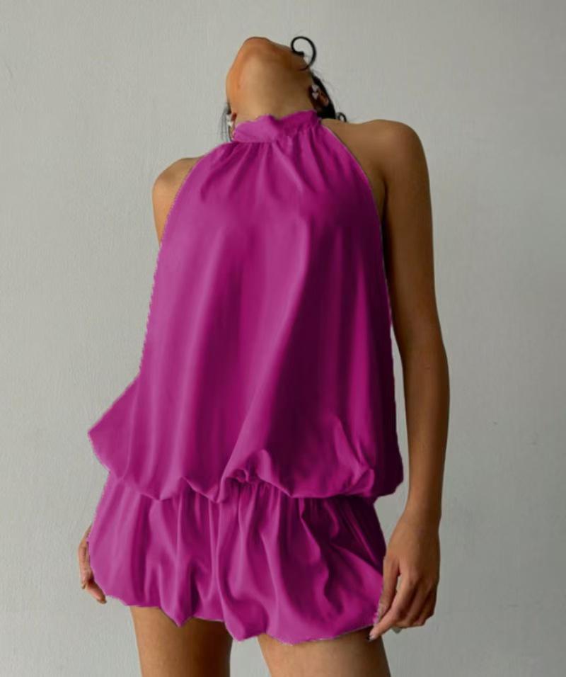 Women's Halter Neck Off-Shoulder Dress - Summer Beach Vacation, Waist-Cinched, Hip-Hugging Flared Skirt