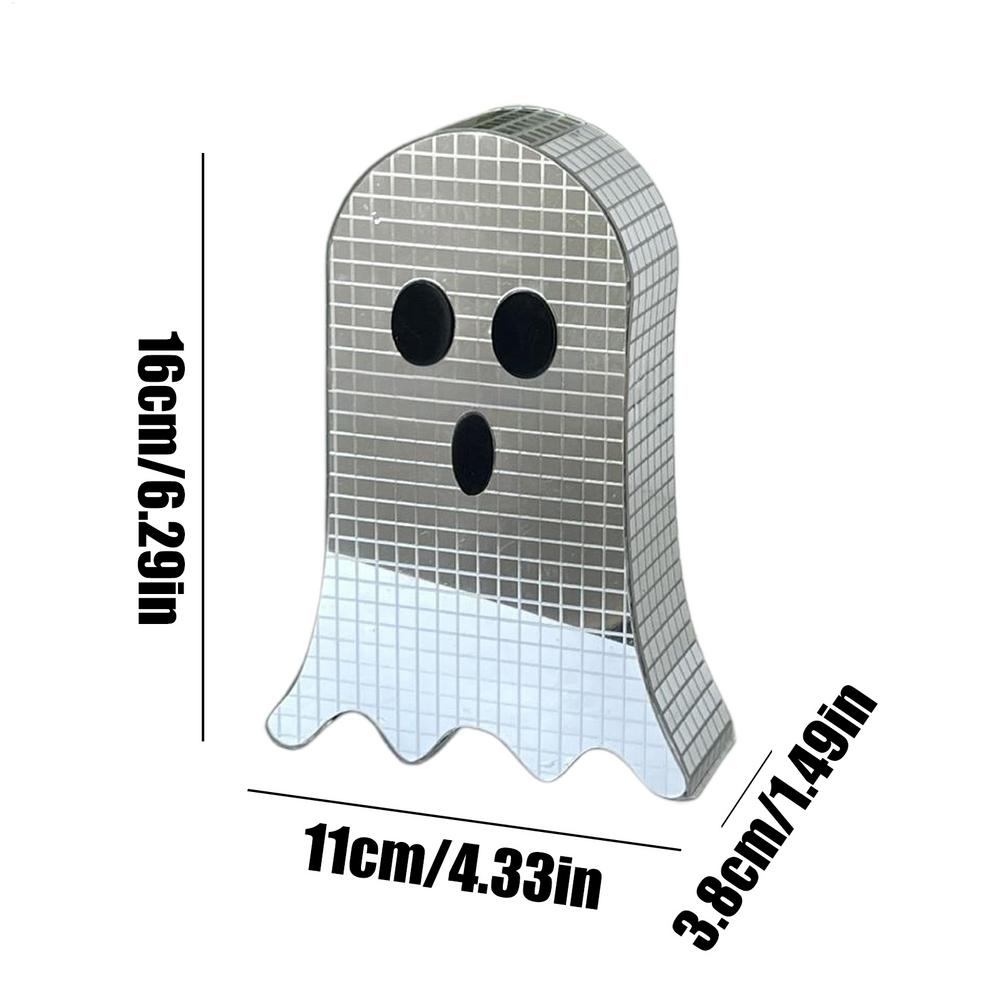 Glitter Disco Ghost Mirror Decor Sparkling Halloween Tabletop Sign for Bedroom, Bookshelf, Party Spooky Reflective Decoration