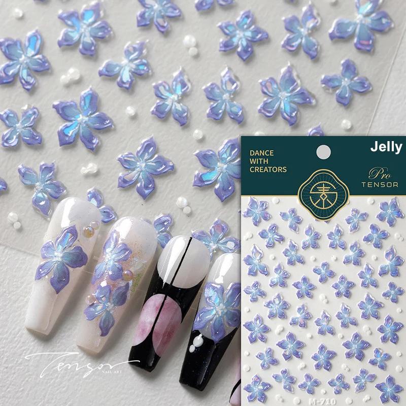 1pcs 5D Nail Art Stickers Soft Relief Freesia Peony Tulip Flower Embossed Mixed Petal Leaf Self Adhesive Nail Decorations