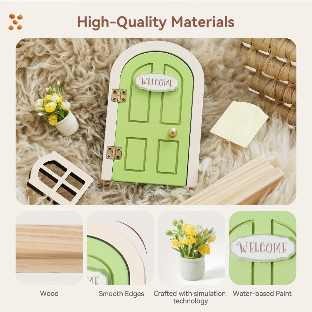 Glows in The Dark Window Dollhouse Home Decorations Mini Creative Fairy Elf Door Wooden Funny Mouse Hole