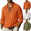 Men's Oversized Linen Lapel Tied Shirt For Home Casual Fashion V-neck Long Sleeved Shirt