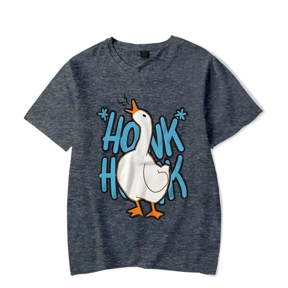 Men Women Cartoon T-Shirts 2024 Summer Harajuku Kawaii Honk Goose Printed Short Sleeve Tees Streetwear Loose Clothes Y2K Tops