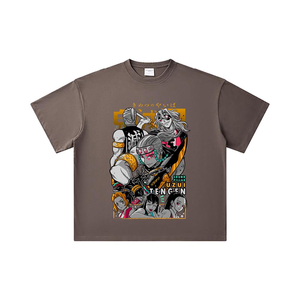 260 GSM Double Yarn 32 Count 100% Cotton Demon Slayer V65 Uzui Print Unisex Heavy Cotton T Shirt