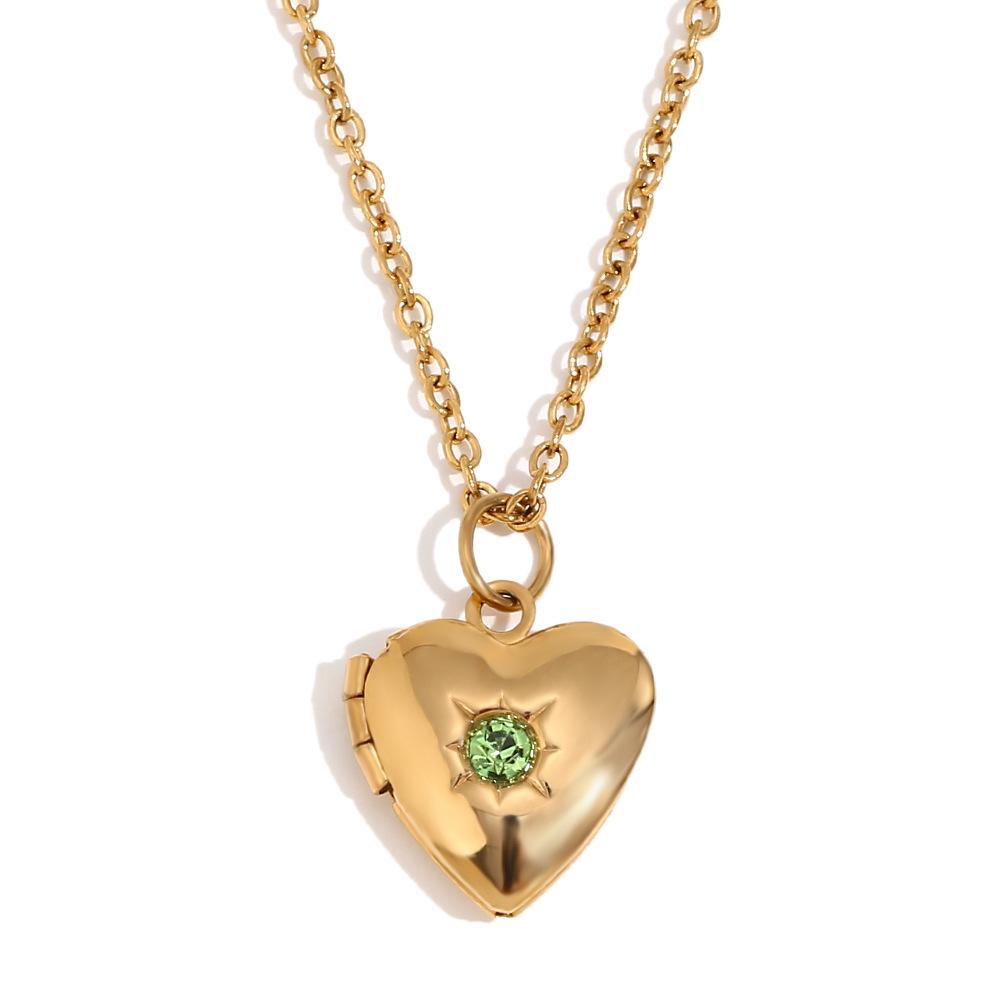 18K Gold-Plated Stainless Steel Heart Locket Necklace with December Birthstone in European and American Simple Niche Design Style