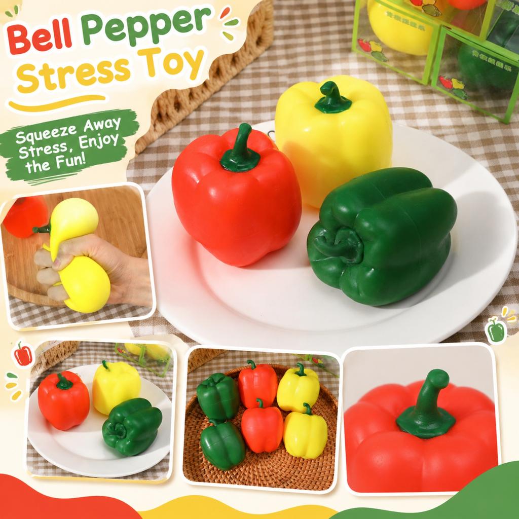Creative Bell Pepper Shaped Stress Relief Toy for Office Desk Squeeze Fidget Sensory Decompression Tool Random Design for Adults and Kids