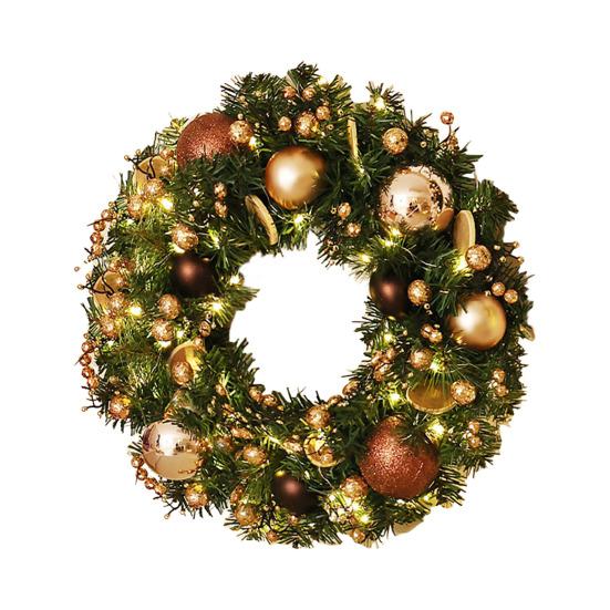 Christmas Wreath for Front Door Artificial Green Pine Needles Teardrop Swag Christmas Garland Decoration with Balls Bows Holiday Decor