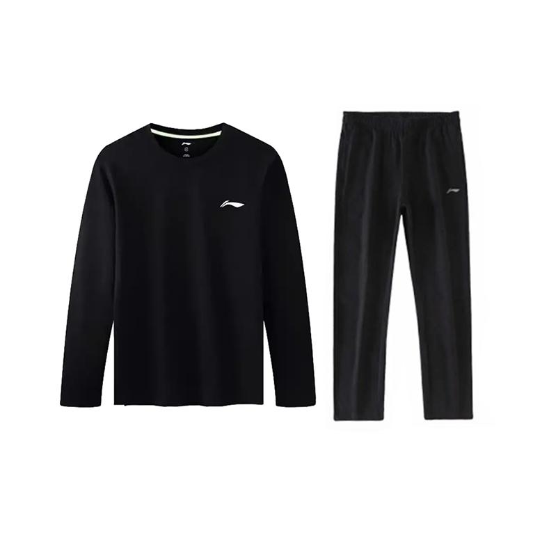 

Li Ning Минималистичный принт логотипа Свободный Уличный Универсальный Пуловер с круглым вырезом Толстовка с длинным рукавом Повседневный спортивный костюм YTLV059-1+AKLU881-1 S