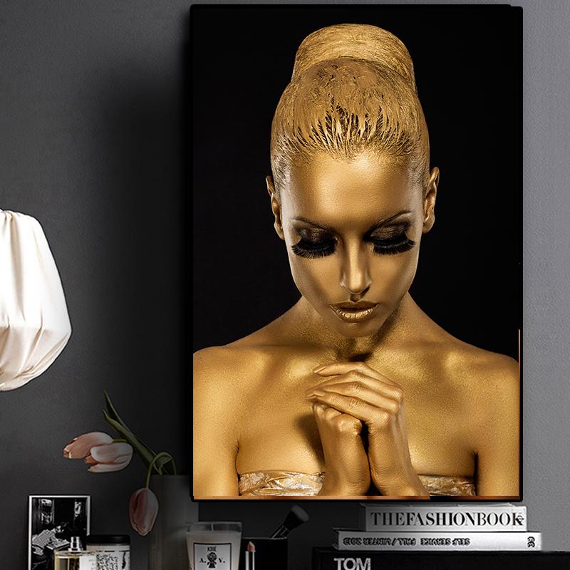 Aur negru Nud Artă Africană Femeie Pictură în ulei pe pânză Postere și imprimeuri Cuadros scandinave Poza de perete pentru camera de zi