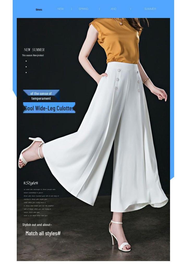 Plus Size Women's Wide Leg Pants - 2024 Spring/Summer High Waist, Loose Fit, Middle-aged Mom Style Skirt Pants, Casual Wear