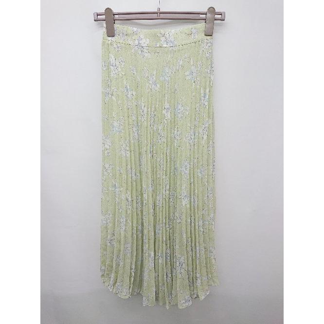 DHOLIC Floral Pattern Elastic Back Long Pleated Skirt Green Gray Multi Ladies P [Used]