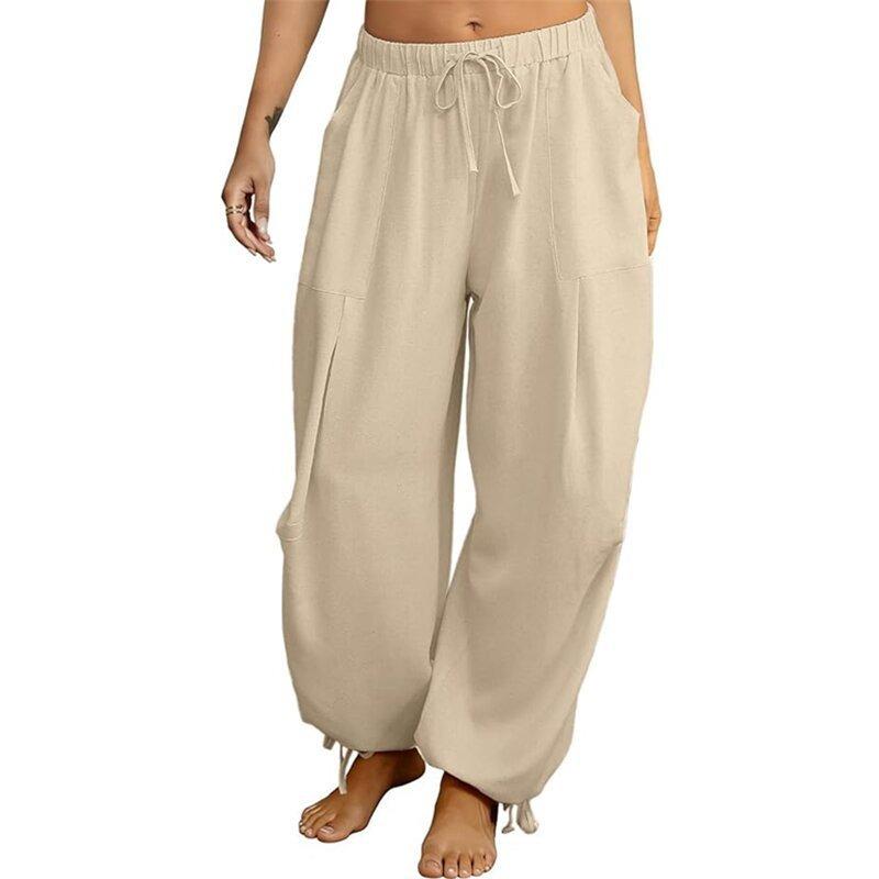 IHUASU Women's Fashion Casual Solid Color Print Pants & Capris