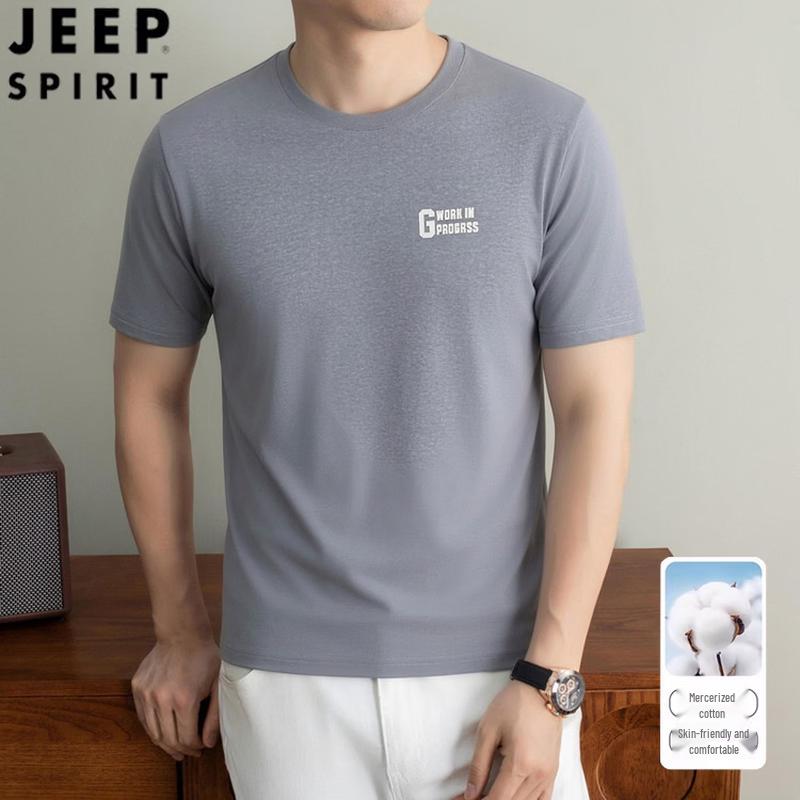 

JEEP SPIRIT Men s Mercerized Cotton Round Neck T-Shirt 4XL