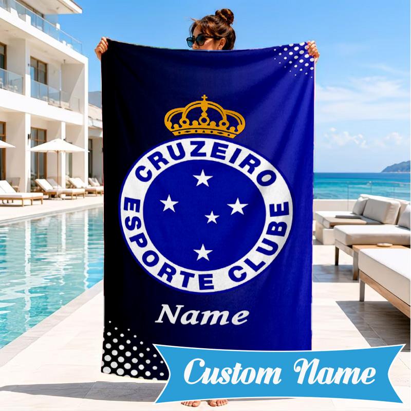 Custom Name Beach Towel Cruzeiro Power Microfiber Beach Towel, Lightweight for Summer Travel, Swimming Pool Fan Birthday Gift