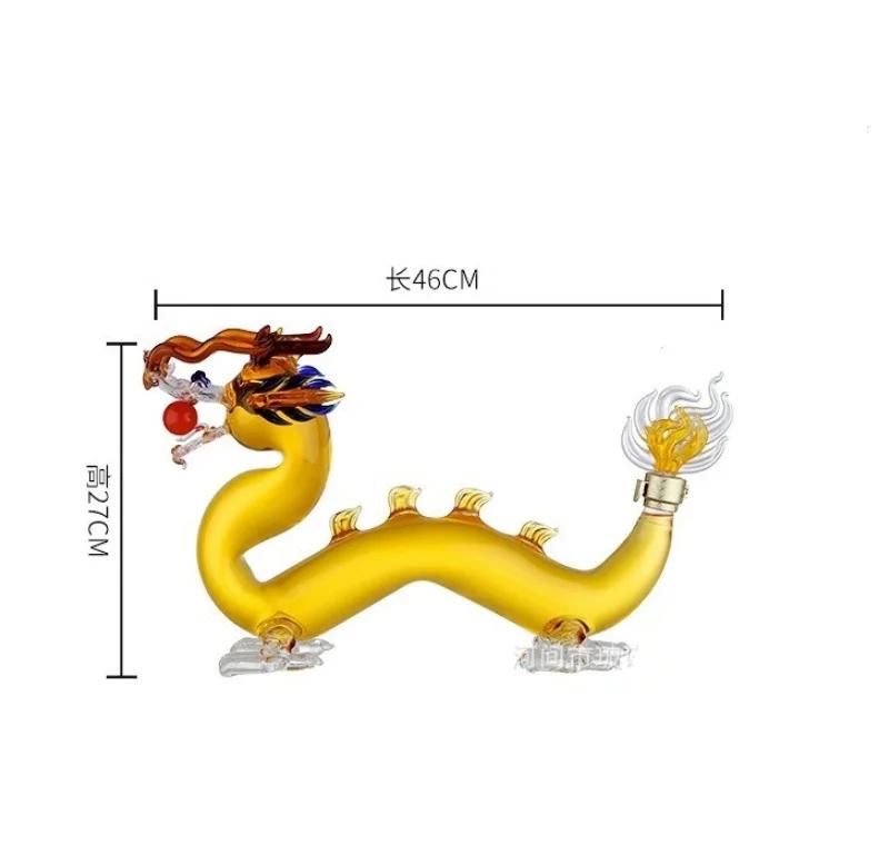 Colored Dragon Shaped Glass Craft Wine Bottle, Whisky Decanter, Creative Sealed Lucky Dragon Wine Decanter, 1000ml Wine Kettle