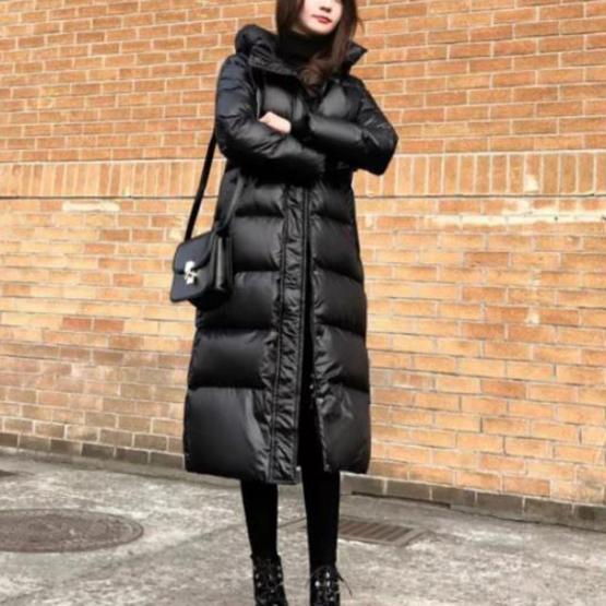 Black Down Jacket Korean Style Women's Long Shiny Loose Warm Coats