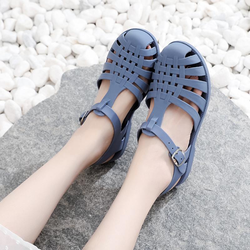 Baotou Sandals Women's Spring Summer Roman Sandals Outside Breathable Flat Casual Buckle Beach Jelly Sandals