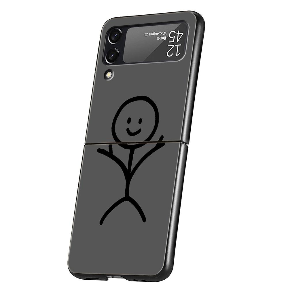 Matchman Cartoon Hard PC Phone Case For Samsung Galaxy Z Flip 5 4 3 Black Cover For Galaxy Z Flip 6 Foldable Shockproof Case Bag