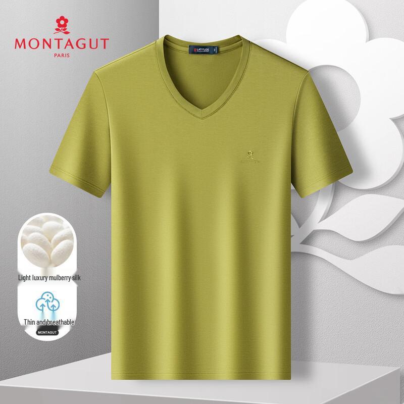 MONTAGUT Men s Silk Blend V-Neck Short-Sleeve T-Shirt 52