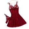 2025 New Sexy Ultra-Thin Lingerie Slip Dress with T-Pants, Transparent Mesh, Wheat Ear Embroidery Flirtatious Pajamas