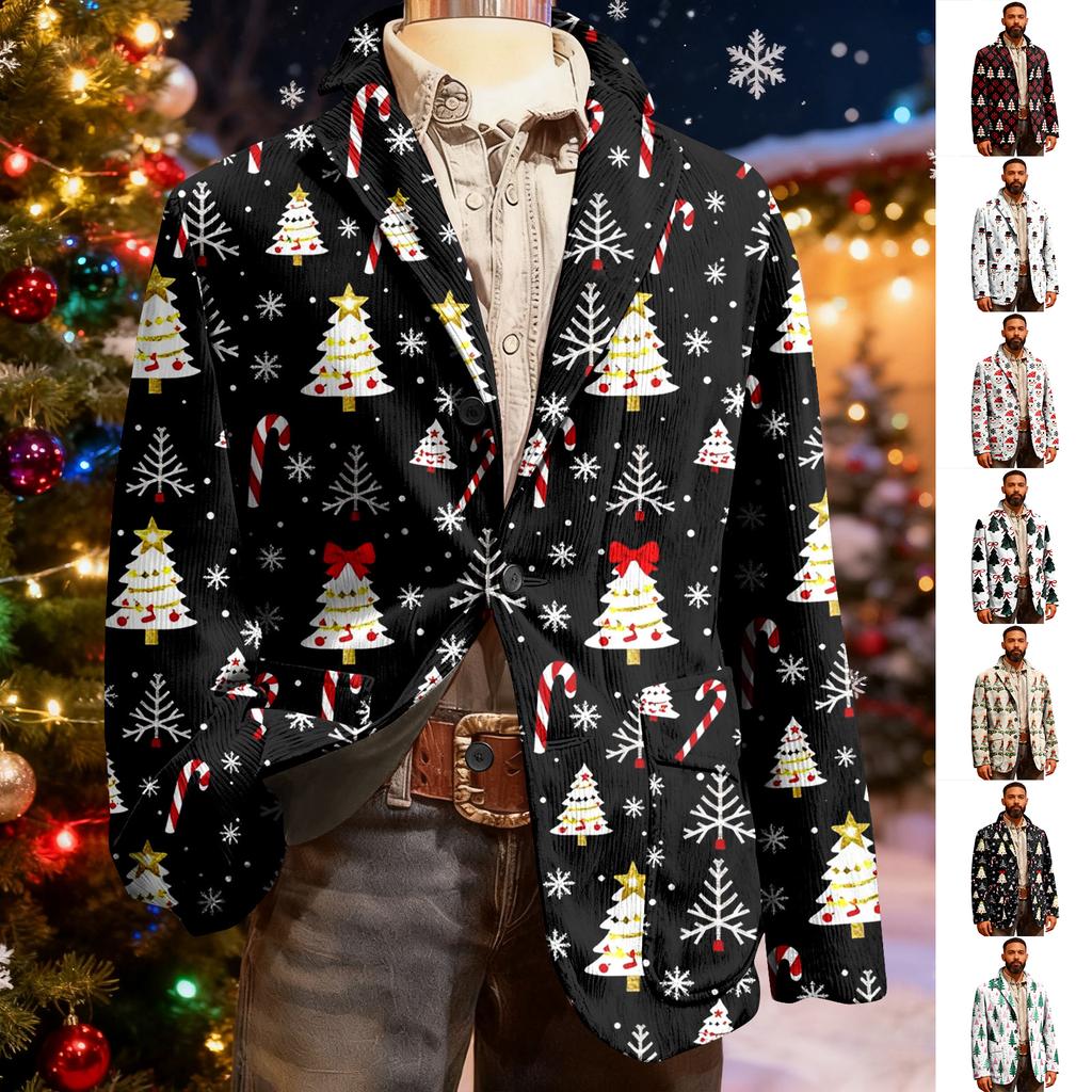 Men's Ugly Christmas Corduroy Warm Pocket Suit Jacket Cardigan Men's Casual Suit