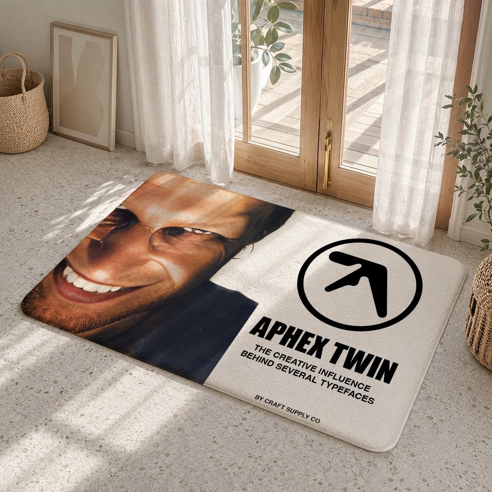A-Aphex T-Twin Music Floor Mat Flannel Rug Non Slip Absorbent Soft Washable For Entryway Hallway Bathroom Kitchen Decor