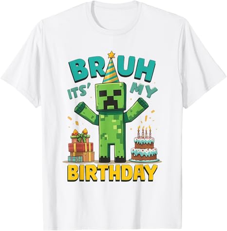 Bruh Its My Birthday Video Game Pixel Birthday Party Kids TShirt Humor Funny Boys Fashion Bday Novelty Gift Short Sleeve Tee S