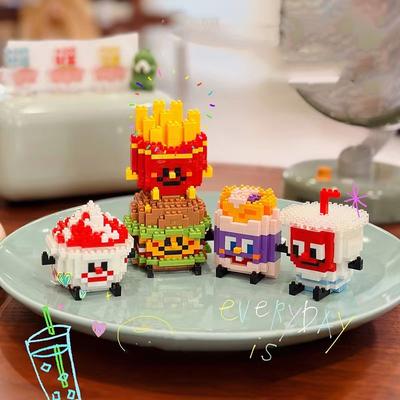 Cute Avocado Hamburger Pineapple Fruit Mini Bricks Toy French Fries Bread Sandwich Building Blocks Milk Drink Model Ornaments