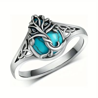 Luxus Vintage Imitation Thai Silber Hexenring Mode Damen Keltisch Wikinger Türkis Verdrehter Ring