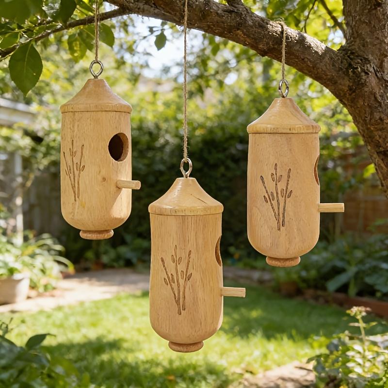 1-piece Set Of Natural Wooden Hummingbird House And Bird Feeder, Rural Style Outdoor Garden Nest, Suitable For Hanging, Bird She жёлтый