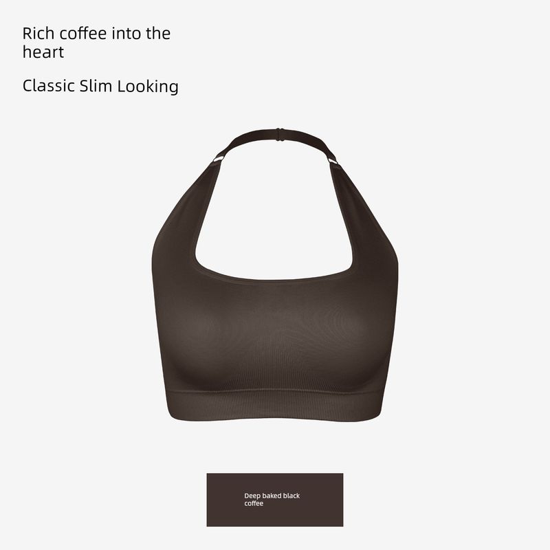 

Fresought Wake up Early Summer Sports Intimates Halterneck 2.0 Beauty Back Running Yoga Pilates Fitness Fashion XS Dark Roasted Black Coffee