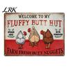 Barn And Coop Wall Art Fluffy Butt Hut Farm Sign, Vintage Chicken Metal Outdoor Sign Weatherproof Rustic Art, for Kitchen Backyard Farmhouse