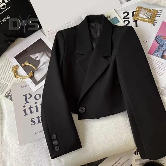 Damedressjakke Formell Forretningsstil Nedslått Krage Knappdekor Slim Fit Kort Ensfarget Lange Ermer Cardigan Enkeltknapplukking OL Pendling