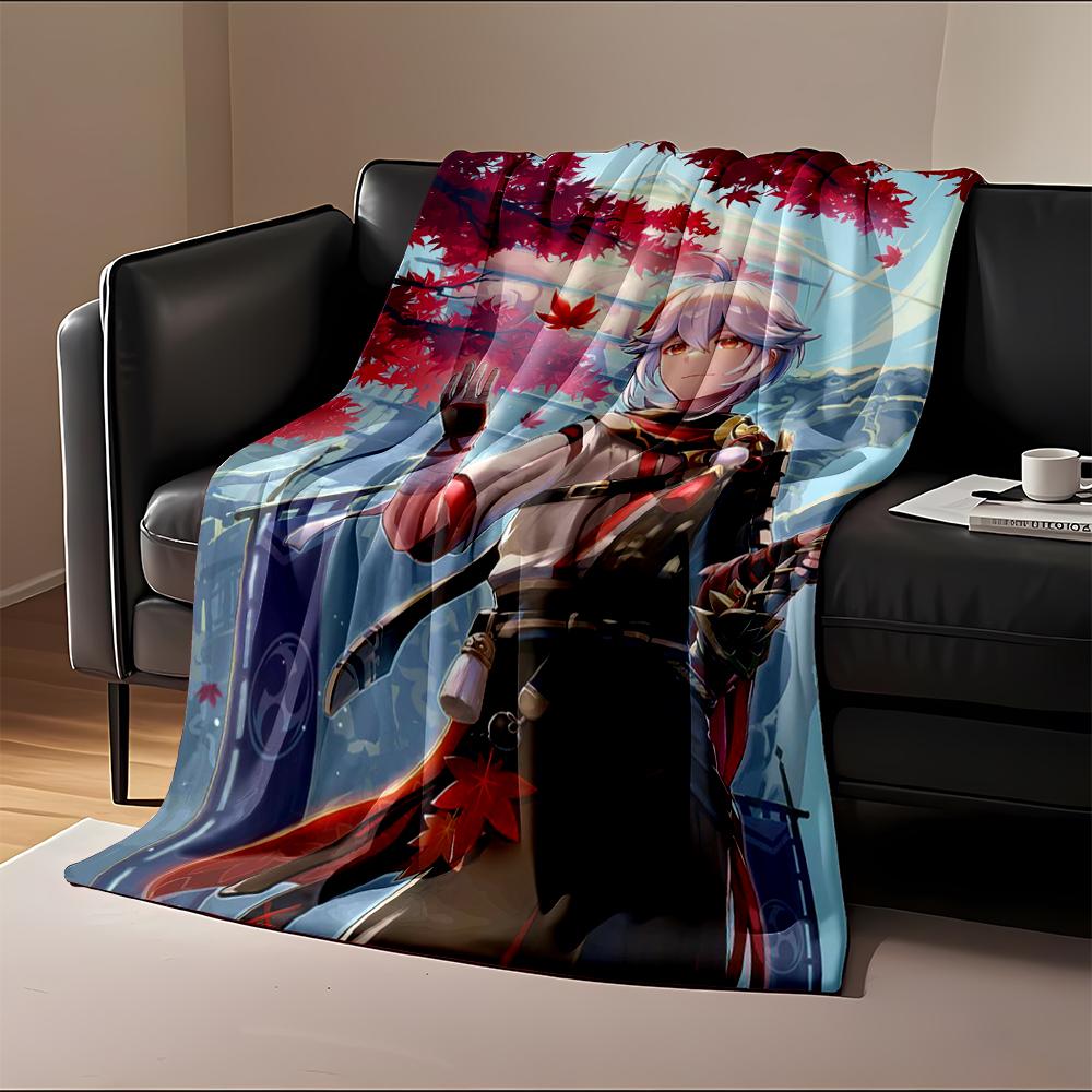 Samurai-themed anime character under red leaves – Flannel blanket for bedroom, living room, sofa, and nap sofas.