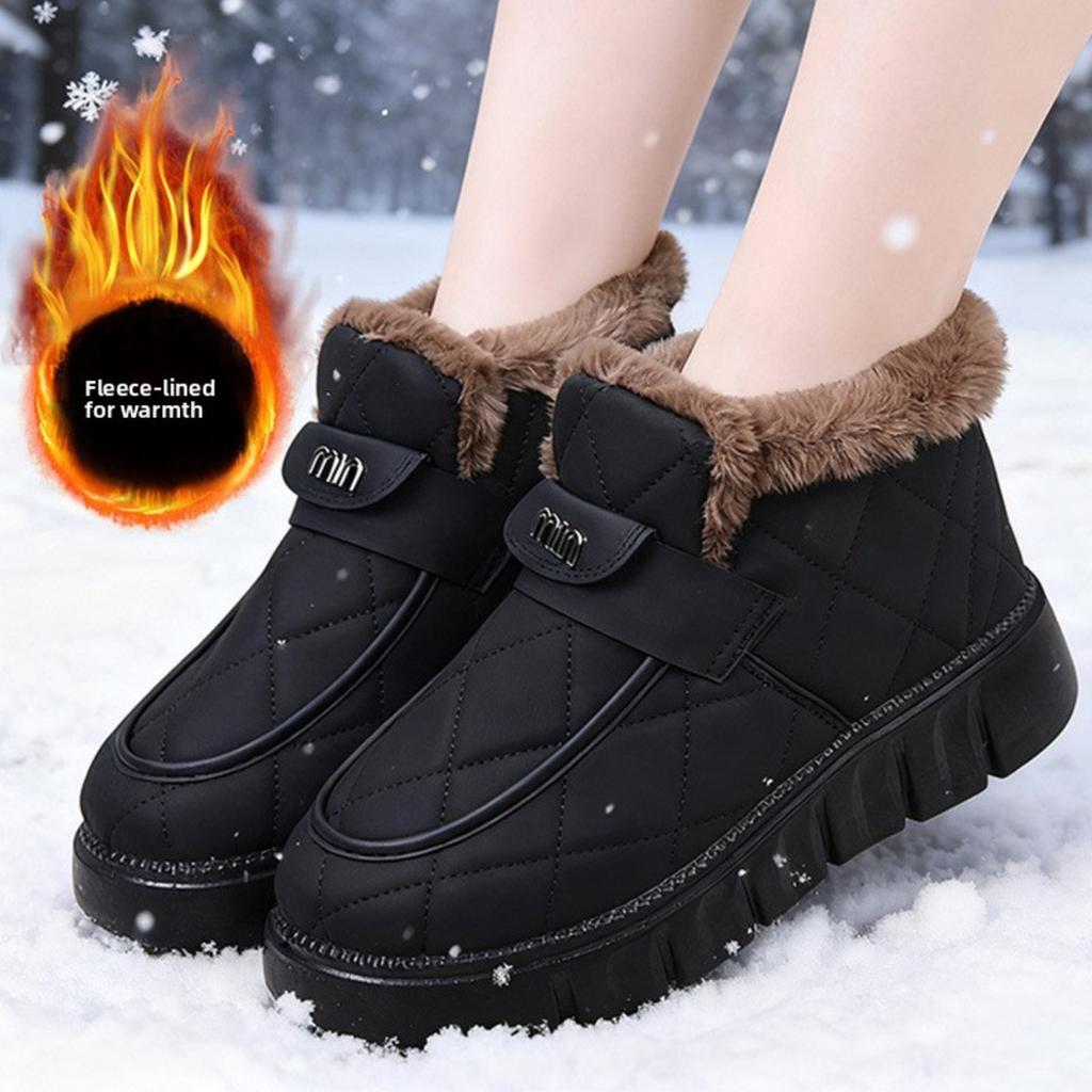 Warm Women's Cotton Boots Winter Bean Shoes Versatile Soft Soled Snow Boots with Velvet Cotton Shoes for Women
