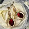 Elegant Red Apple Zircon Pendant Earrings - European and American Style, Stainless Steel