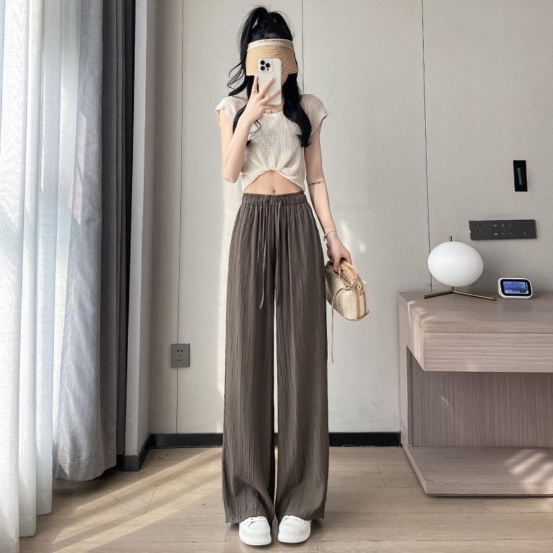 Drapey Yamamoto Women's Plus Size Ice Silk Wide Leg Pants - Summer Thin, Slimming, Sun Protection, Textured Casual Fit