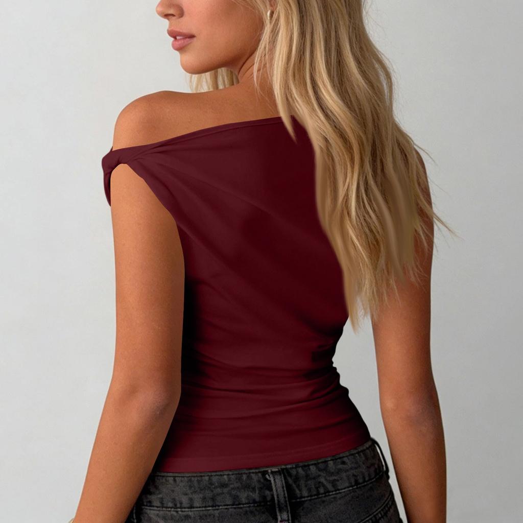 Women Elegant Ruched Sleeveless Casual  Going Out Tops Blouses Off The Shoulder Shirts